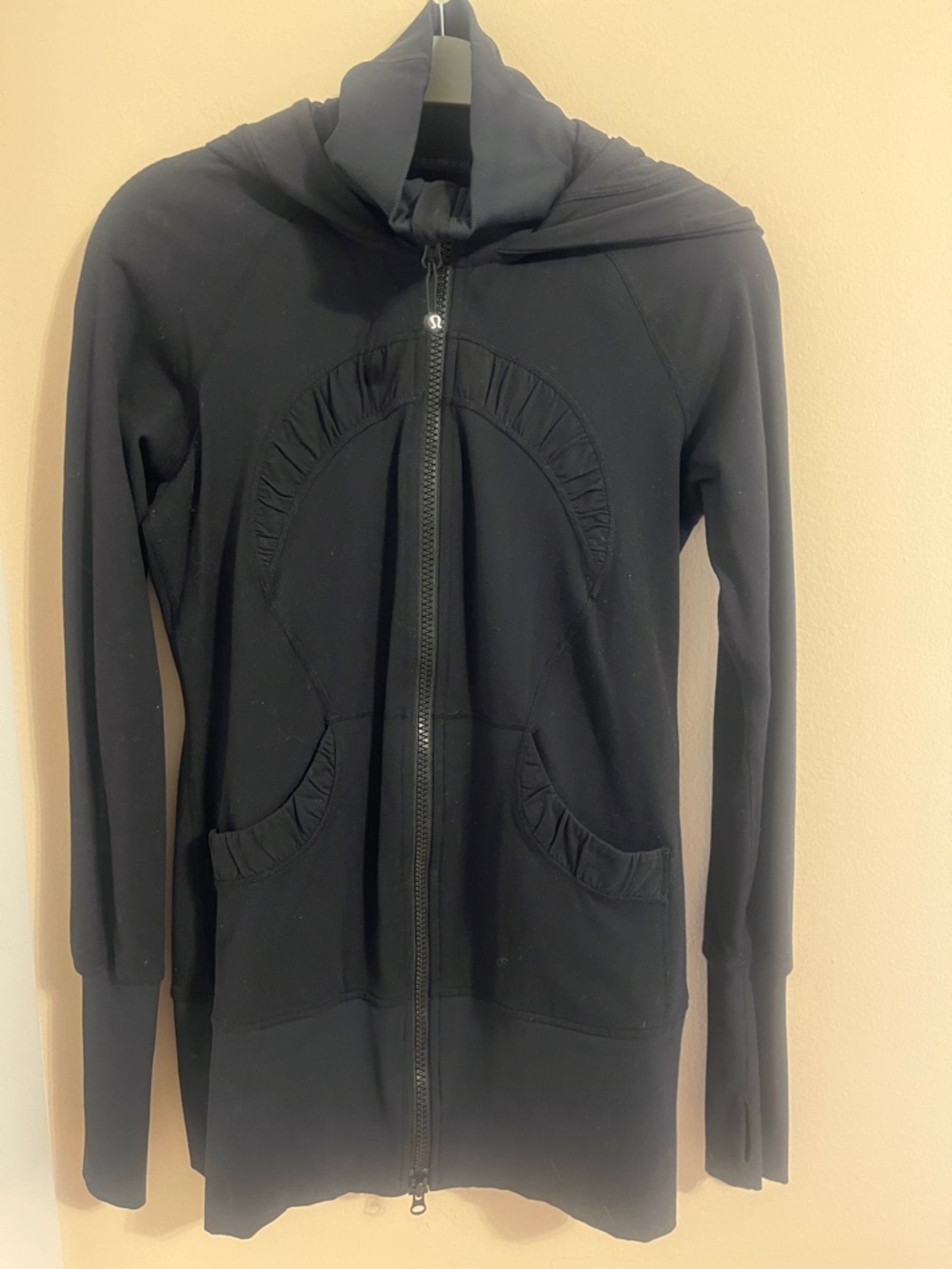 lululemon athletica Black Hooded Zip Jacket with Ruching